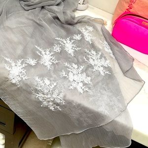 Embroidery stall or scarf used with elegant dress light grey with embroidery